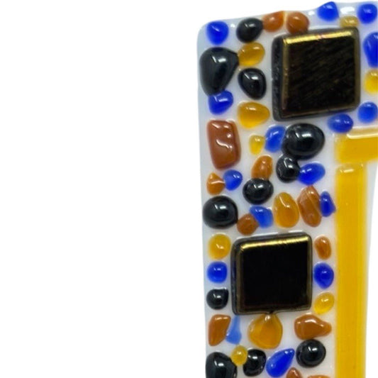 Blue and Gold Squares Blessing Plaque - Y.A. Fused Glass - 