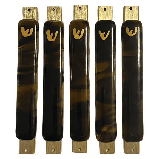 Brown and Black Swirl Mezuzah Case 5.5” - Y.A. Fused Glass - Mezuzah case
