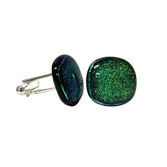 Glistening Green Cufflinks - Y.A. Fused Glass -