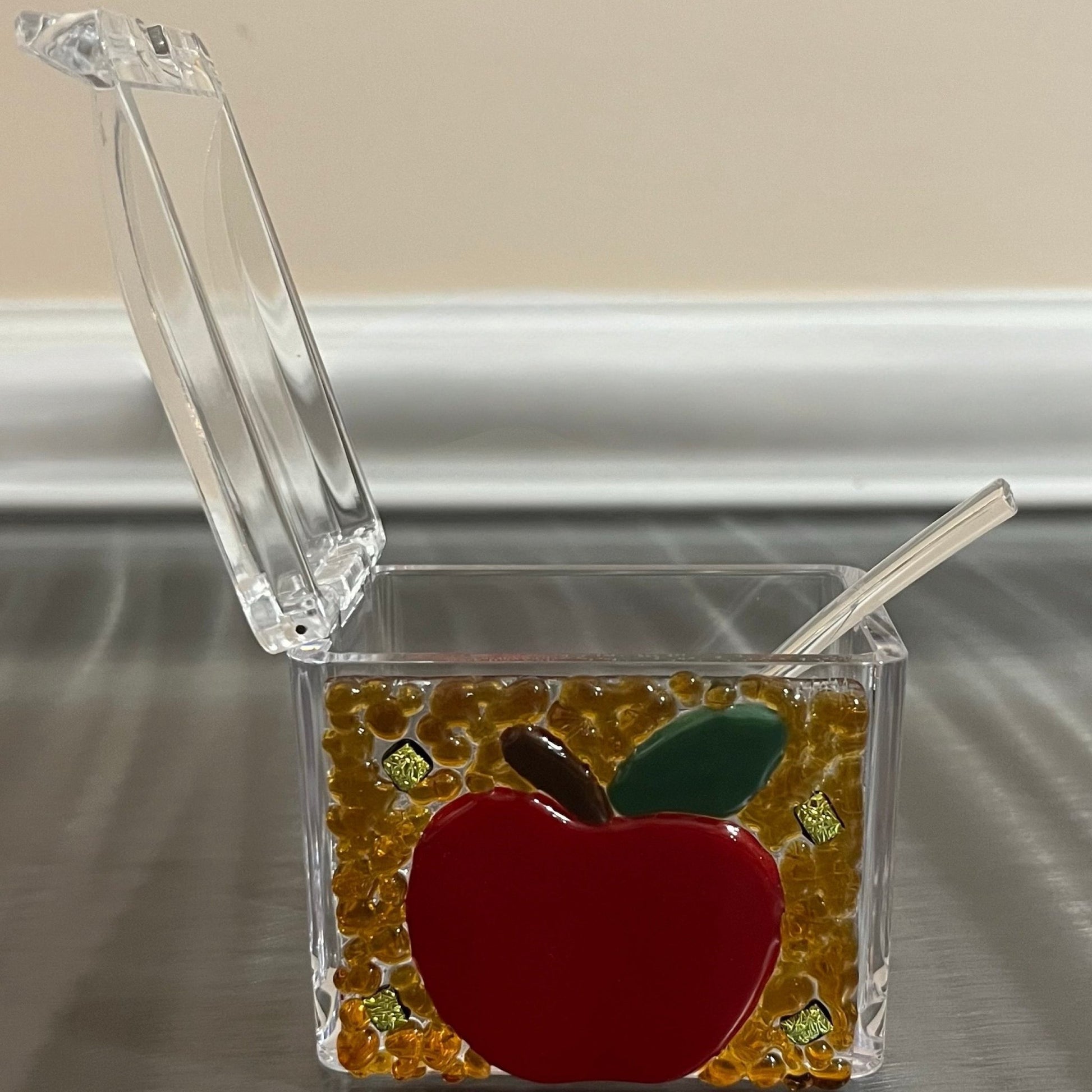Radiant Apple Honey Dish - Y.A. Fused Glass - 