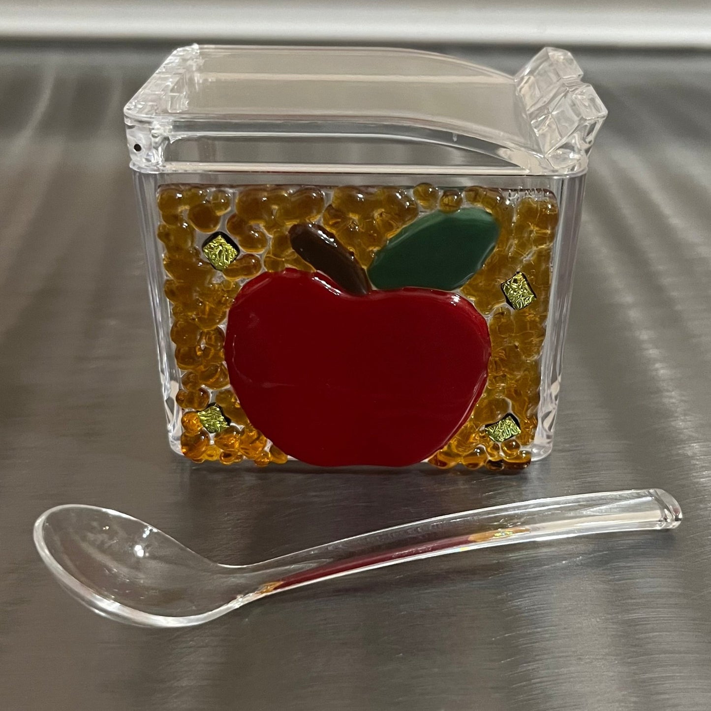 Radiant Apple Honey Dish - Y.A. Fused Glass - 