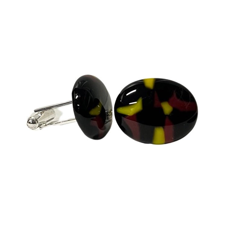 Red, Yellow, and Black Cufflinks - Y.A. Fused Glass -