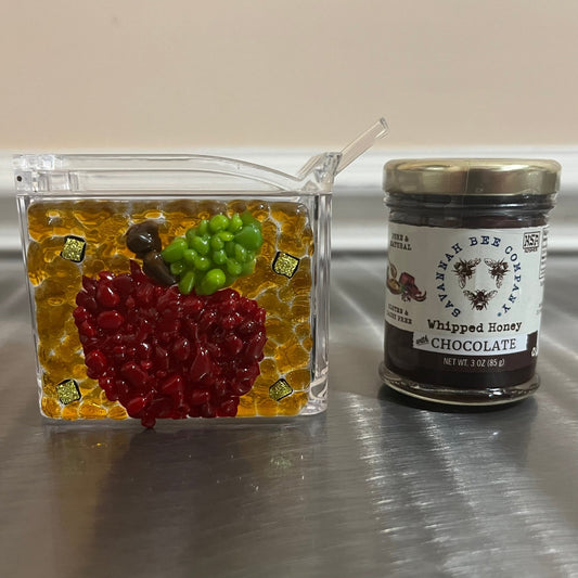Rosh Hashanah Honey Dish Gift Set, Glimmering Apple - Y.A. Fused Glass -