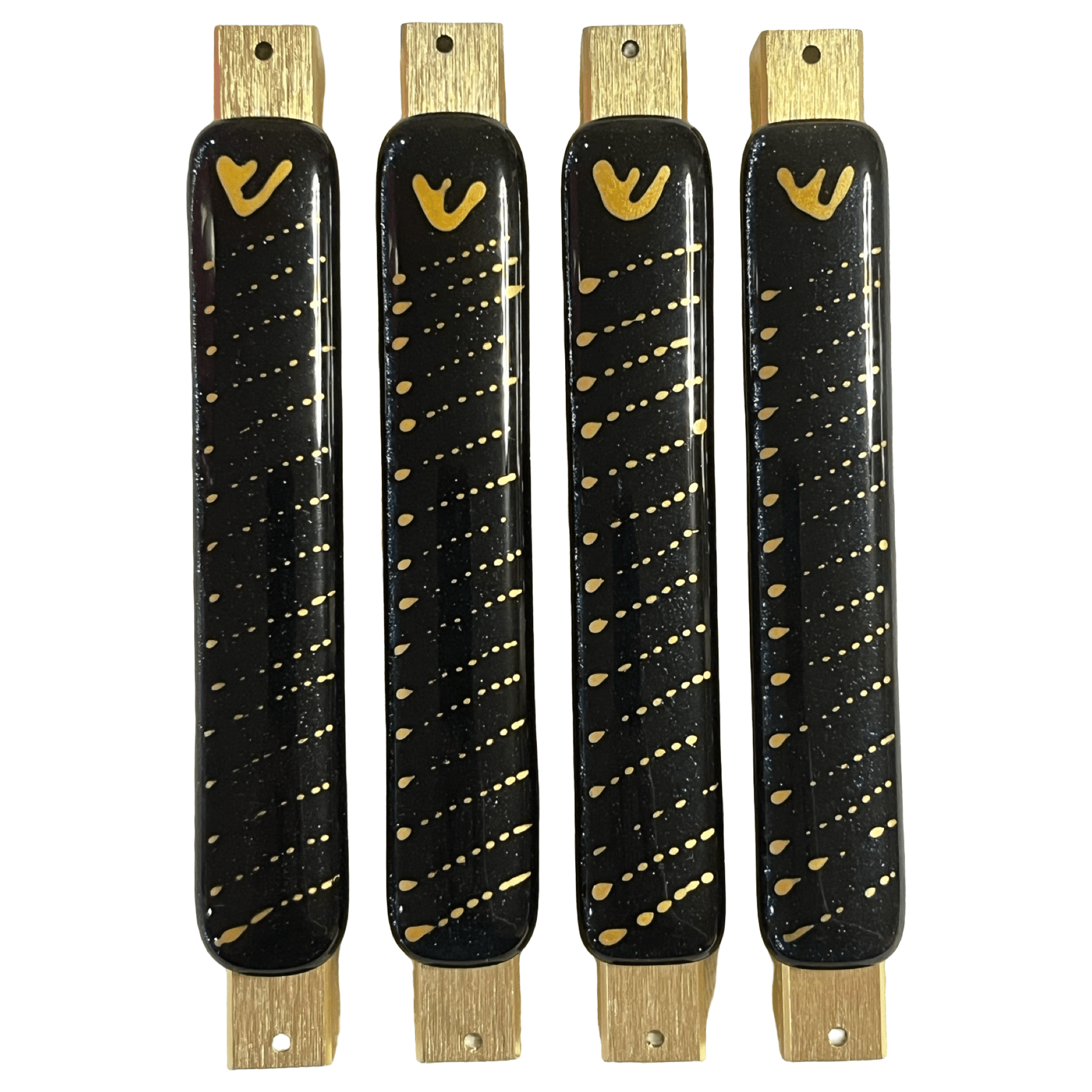 Sparkling Blue Mezuzah Case with Speckled Gold Design 5.5” - Y.A. Fused Glass - Mezuzah case