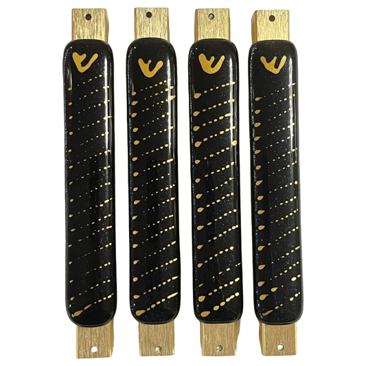 Sparkling Blue Mezuzah Case with Speckled Gold Design 5.5” - Y.A. Fused Glass - Mezuzah case