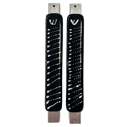Sparkling Blue Mezuzah Case with Speckled Silver Design 5.5” - Y.A. Fused Glass - Mezuzah case