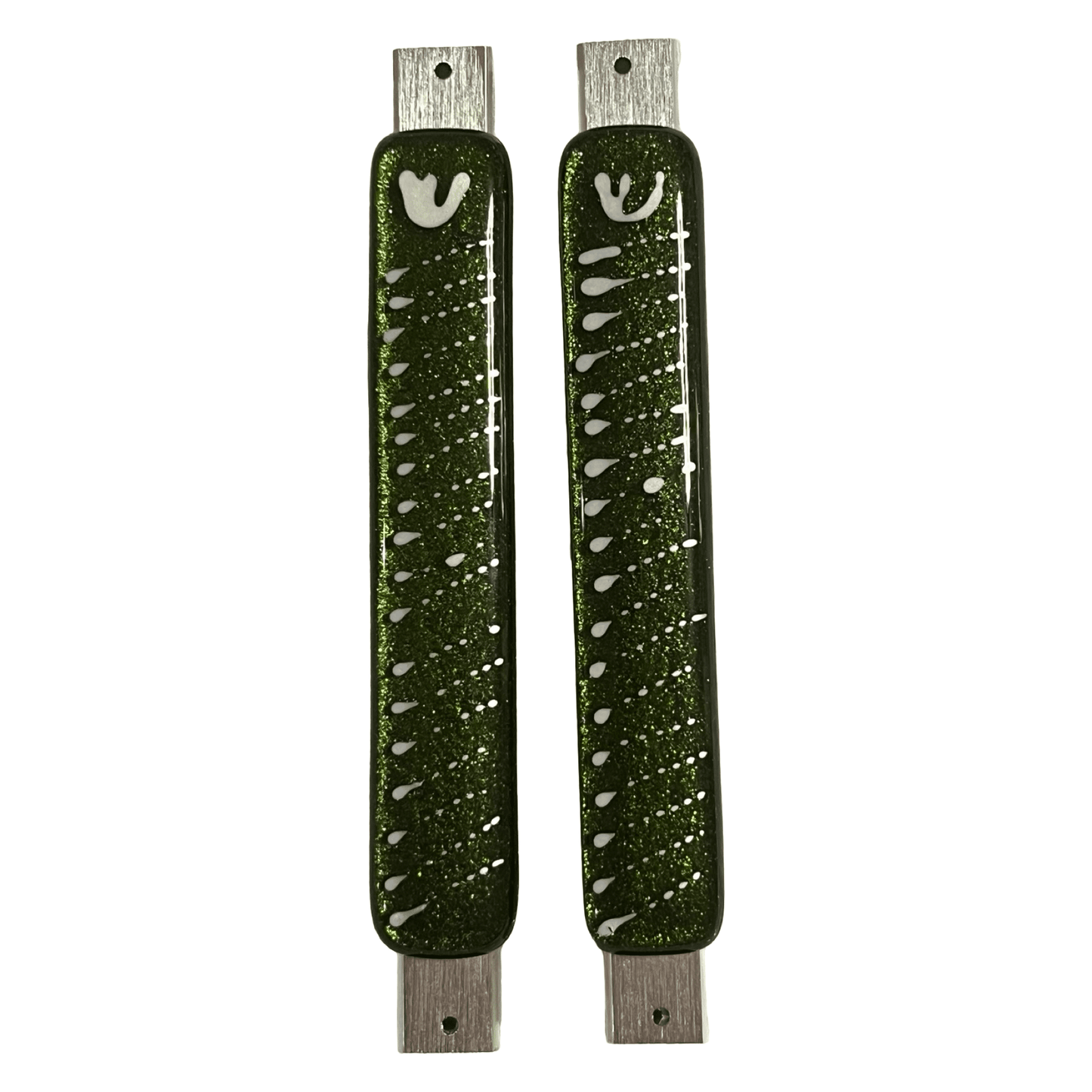 Sparkling Green Mezuzah Case with Speckled Silver Design 5.5” - Y.A. Fused Glass - Mezuzah case