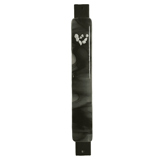 White Shin Black & White Swirl Mezuzah Case 5.5” - Y.A. Fused Glass - 
