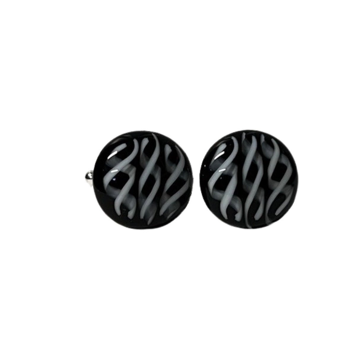 White Swirl Cufflinks, On Black - Y.A. Fused Glass -