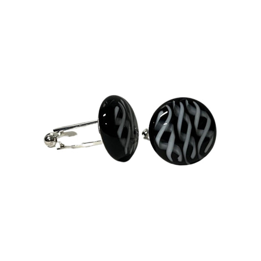 White Swirl Cufflinks, On Black - Y.A. Fused Glass -