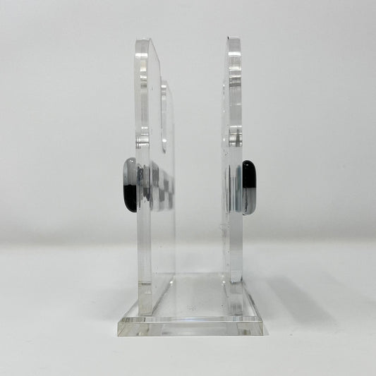 Black and White Checkered Napkin Holder, Gold Dots - Y.A. Fused Glass -