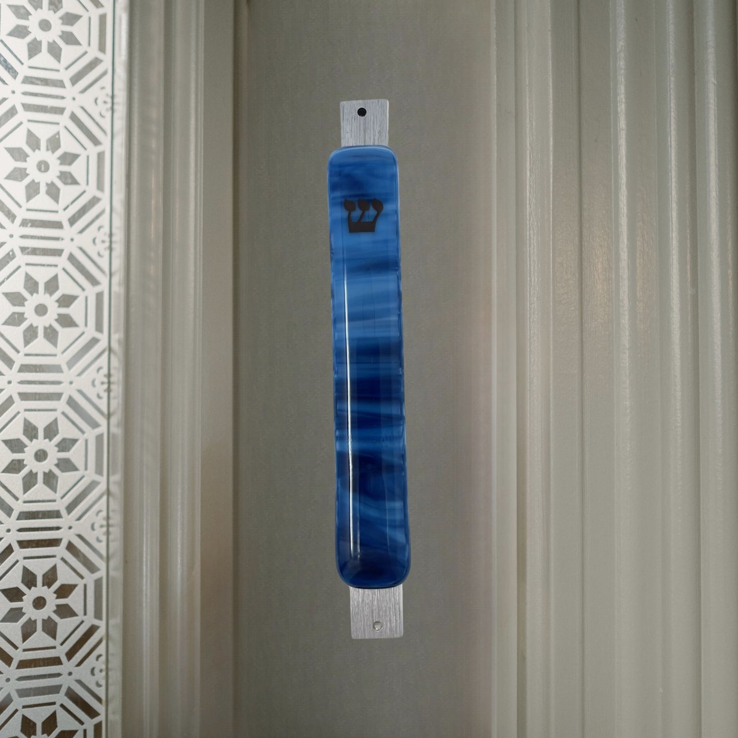 Copper Blue & White Swirl Mezuzah Case 5.5”
