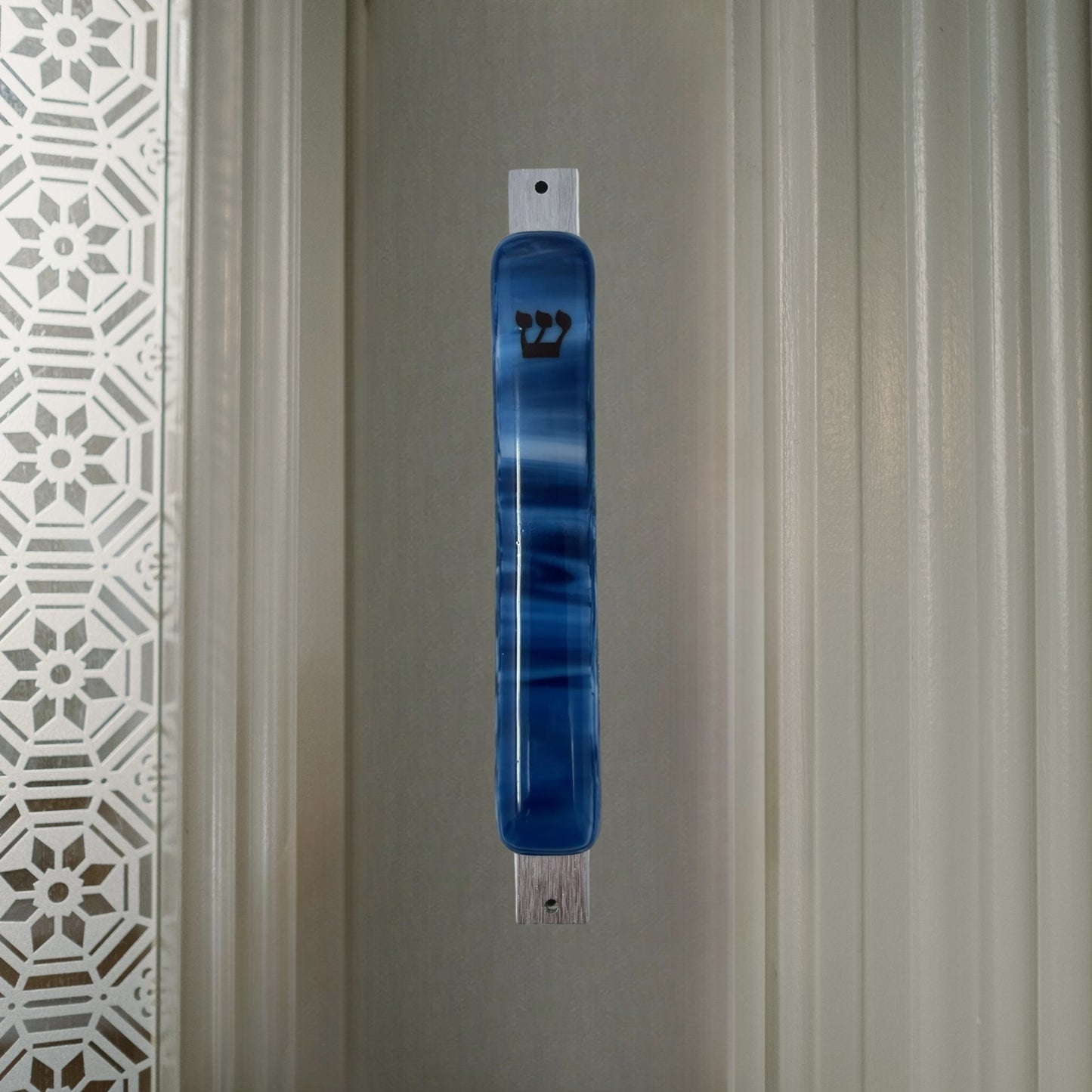 Copper Blue & White Swirl Mezuzah Case 5.5”