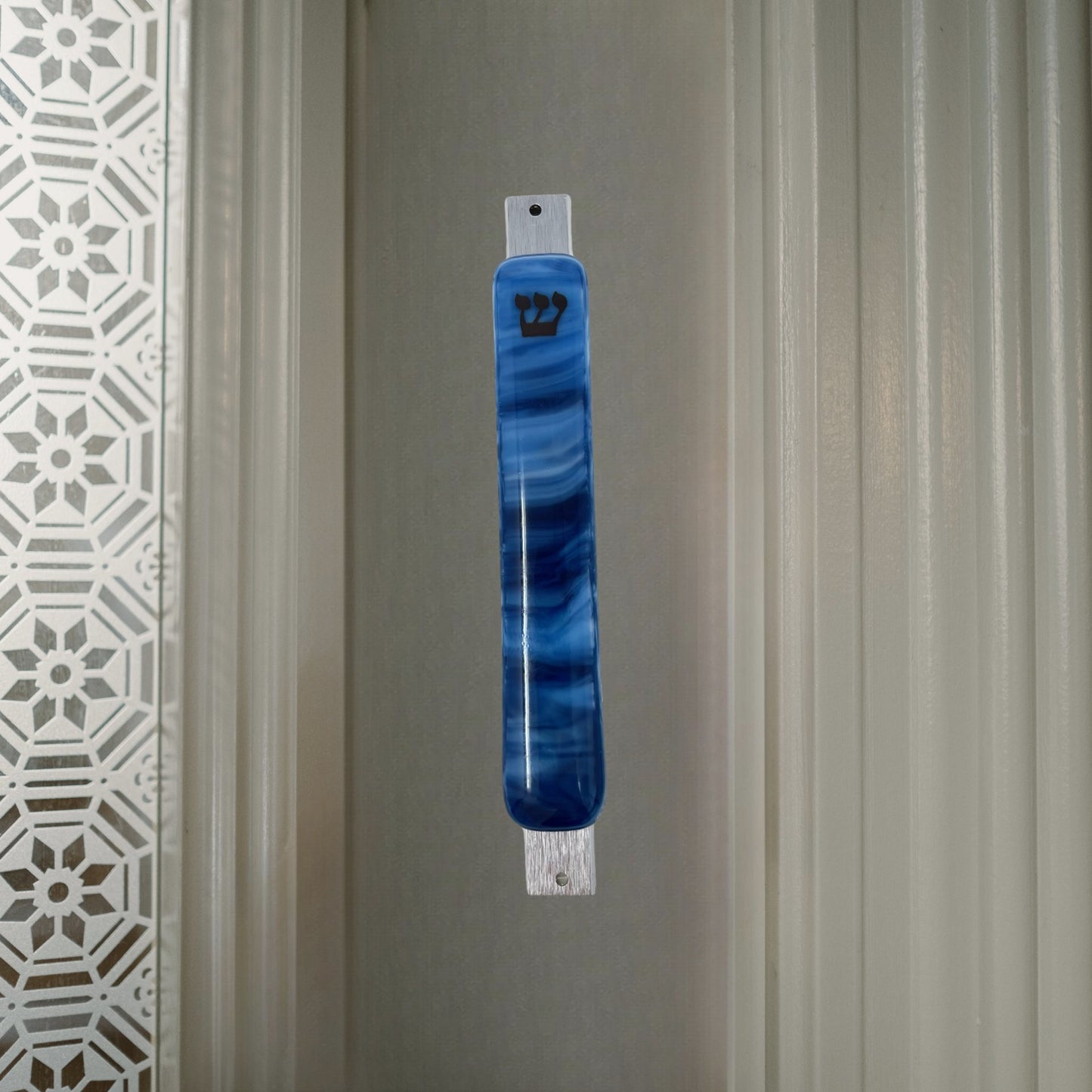 Copper Blue & White Swirl Mezuzah Case 5.5”