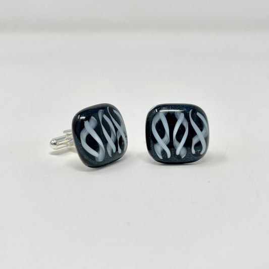 White Swirl Cufflinks, On Aventurine Blue