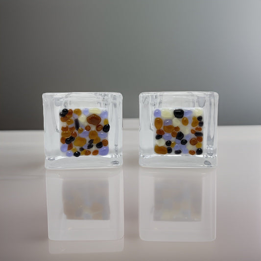 Purple, Brown, and Amber Tea Light Holders - Y.A. Fused Glass -