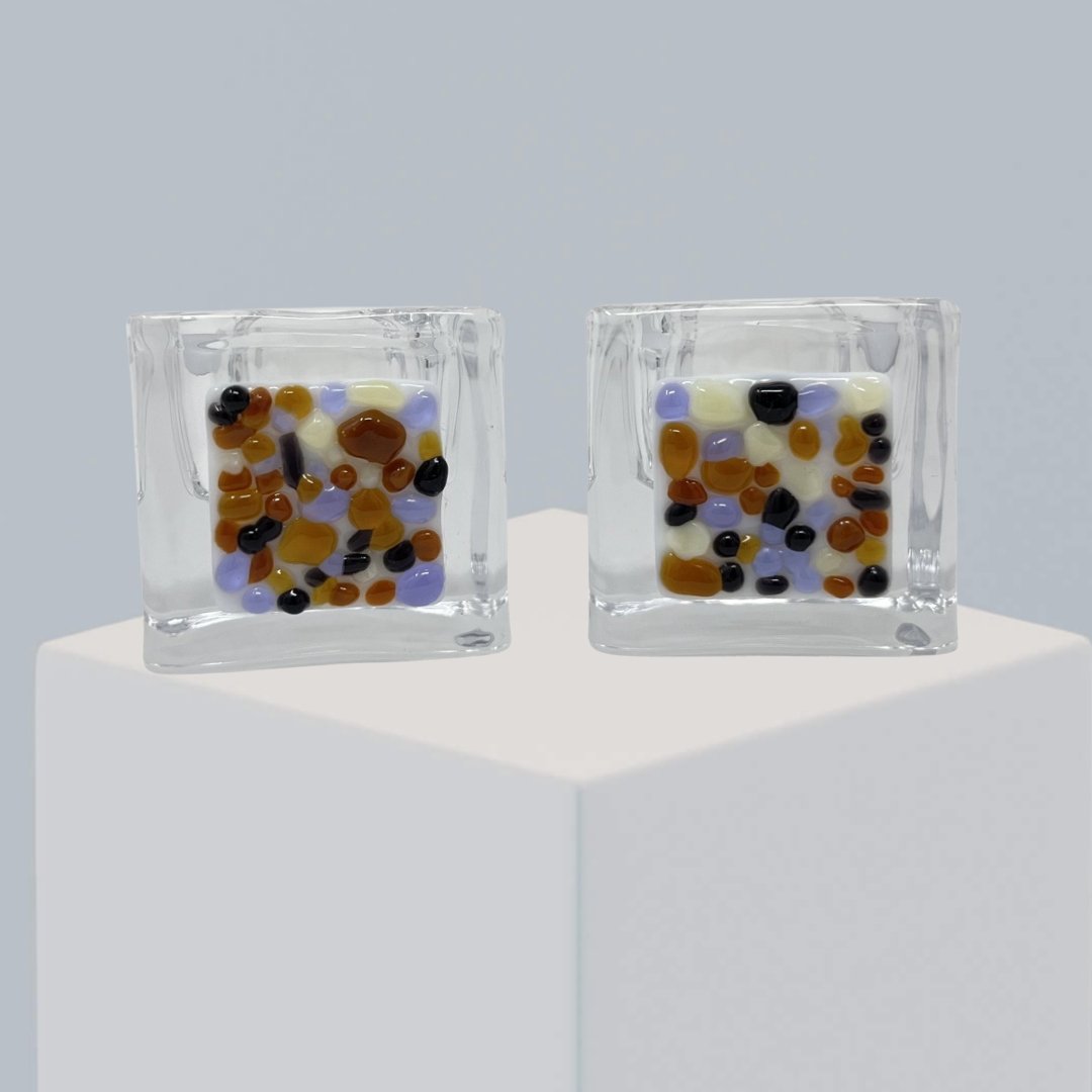 Purple, Brown, and Amber Tea Light Holders - Y.A. Fused Glass -