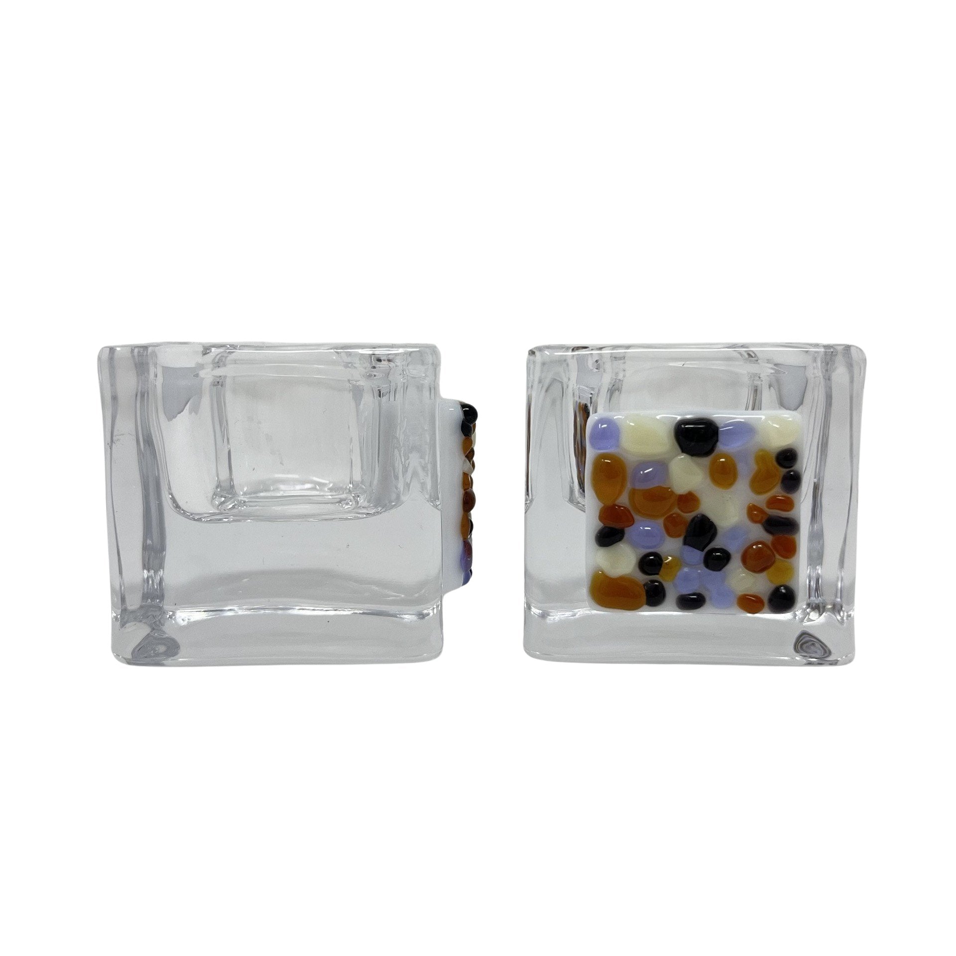 Purple, Brown, and Amber Tea Light Holders - Y.A. Fused Glass -