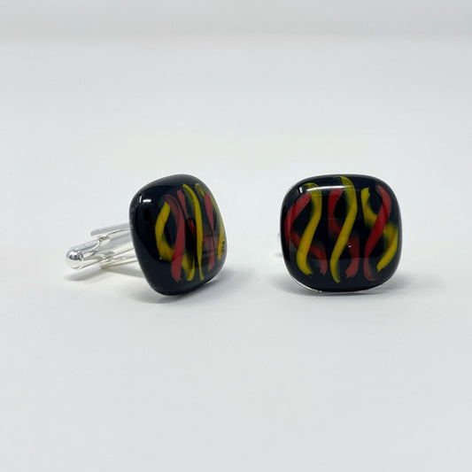 Red & Yellow Swirl Cufflinks - Y.A. Fused Glass -