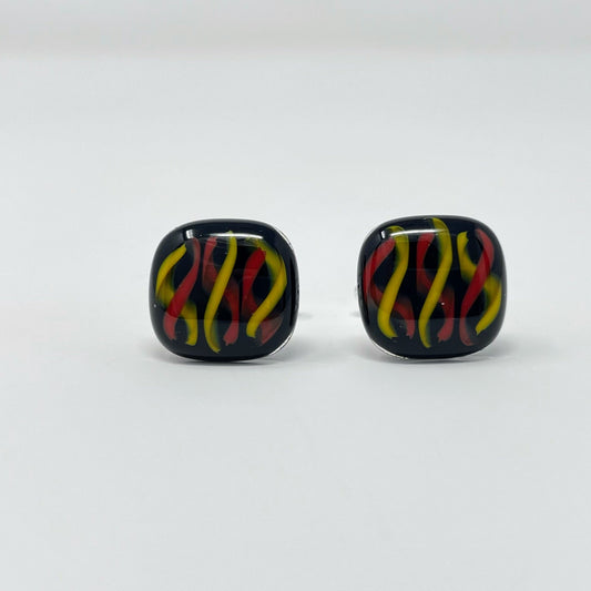 Red & Yellow Swirl Cufflinks - Y.A. Fused Glass -