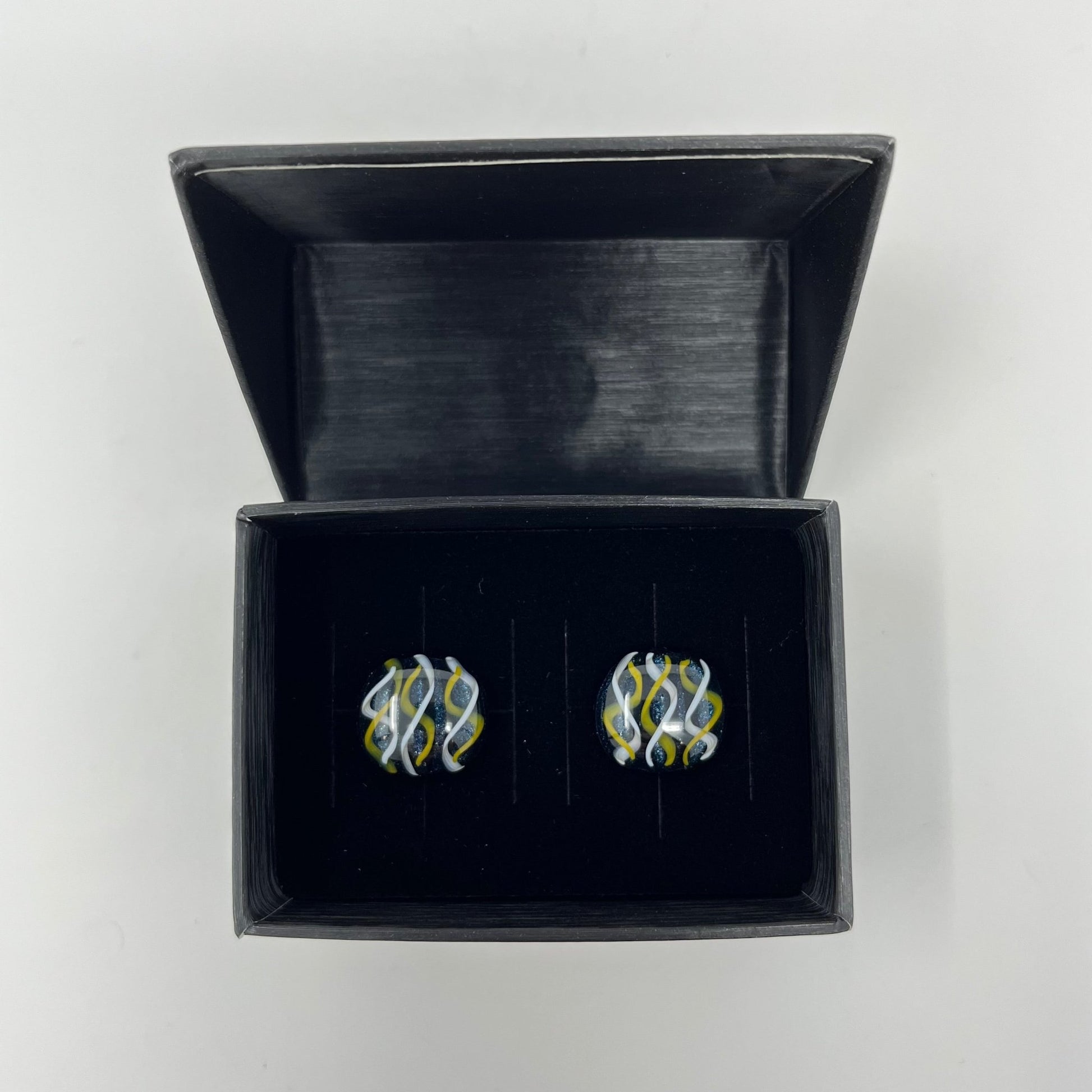 Yellow & White Swirl Cufflinks - Y.A. Fused Glass -